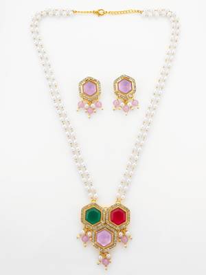gold plated pearl string necklace set 1