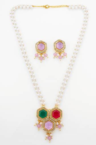 gold plated pearl string necklace set