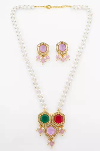 gold plated pearl string necklace set