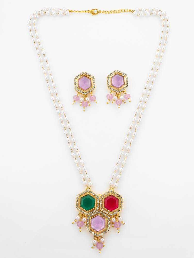 gold plated pearl string necklace set