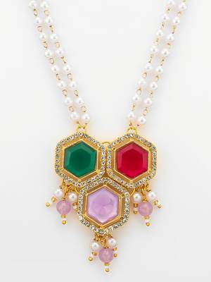 gold plated pearl string necklace set 4