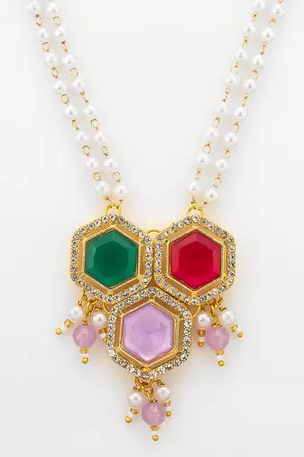 gold plated pearl string necklace set