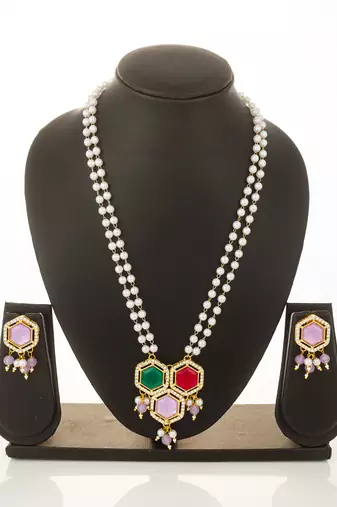 gold plated pearl string necklace set