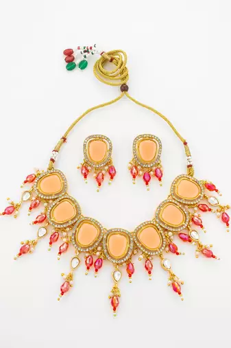 gold plated peach stone choker