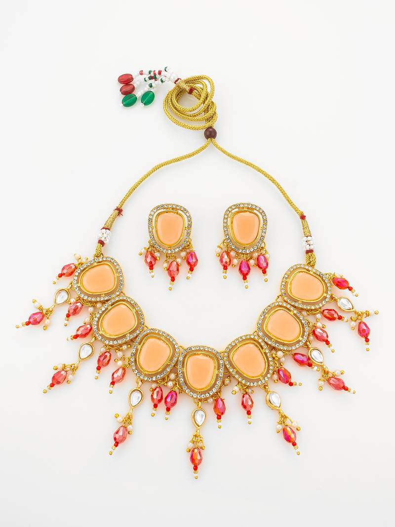 gold plated peach stone choker