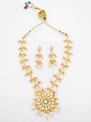 gold plated kundan long necklace set 1