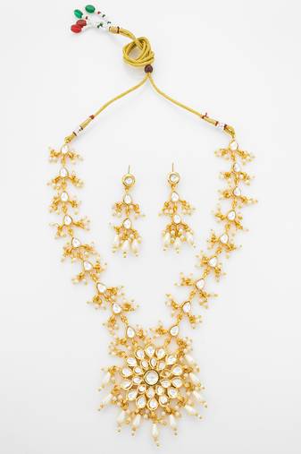 gold plated kundan long necklace set