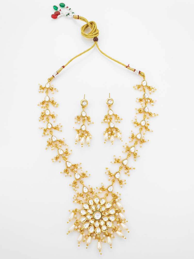 gold plated kundan long necklace set