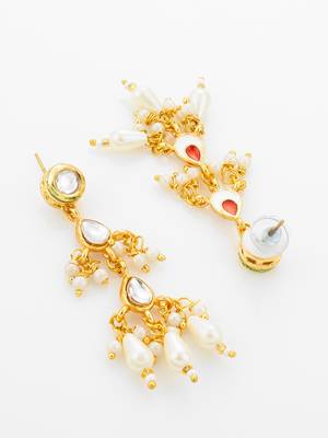 gold plated kundan long necklace set 3