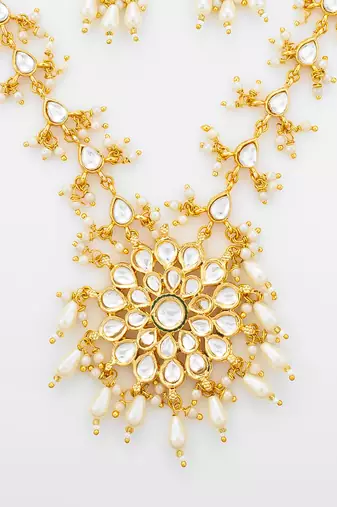gold plated kundan long necklace set