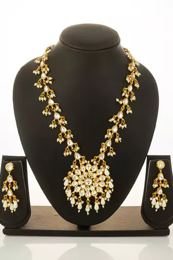gold plated kundan long necklace set