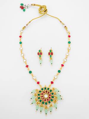 gold plated kundan stone necklace set 2