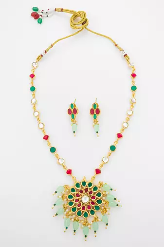 gold plated kundan stone necklace set