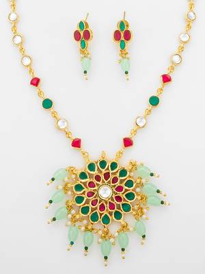 gold plated kundan stone necklace set 5
