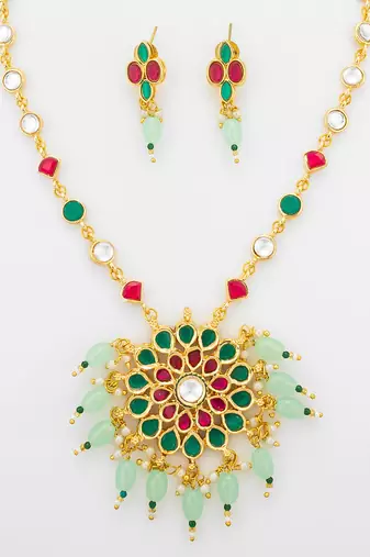 gold plated kundan stone necklace set