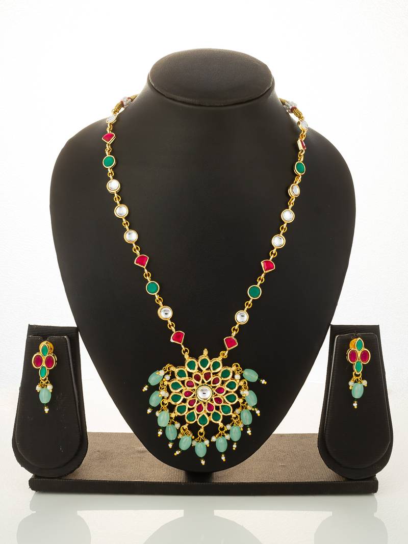 gold plated kundan stone necklace set