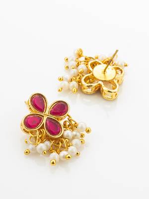 gold plated pink floral necklace set 4