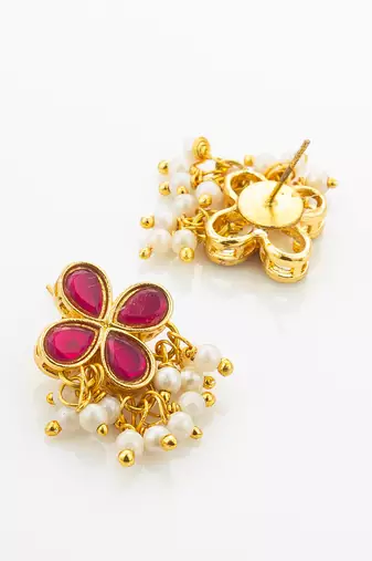 gold plated pink floral necklace set