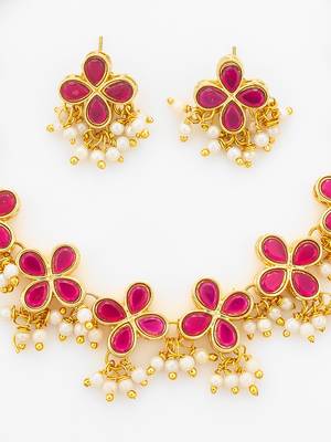 gold plated pink floral necklace set 5