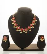 gold plated pink floral necklace set