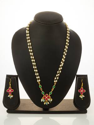 gold plated pearl chain necklace 1