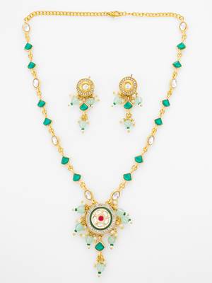 gold plated green stone necklace 2
