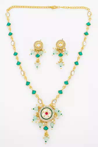 gold plated green stone necklace