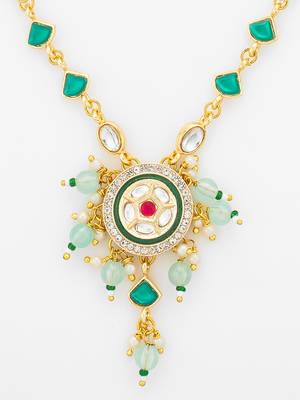 gold plated green stone necklace 5