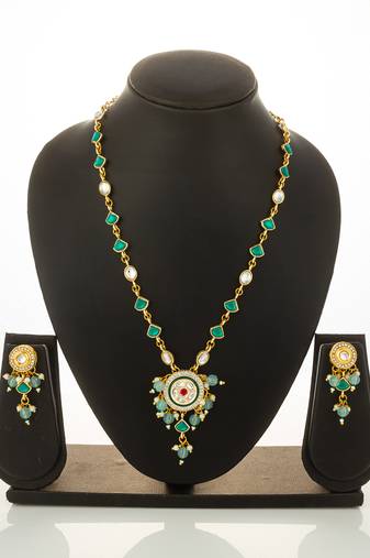 gold plated green stone necklace