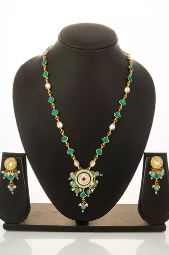 gold plated green stone necklace