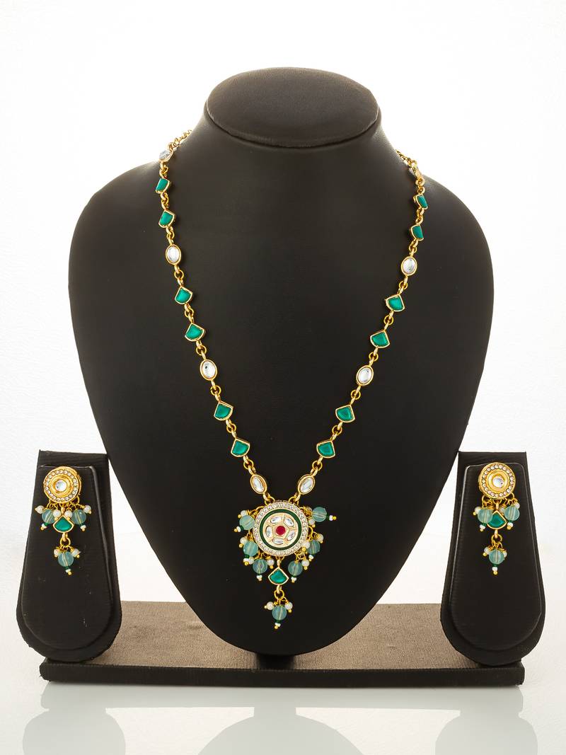 gold plated green stone necklace