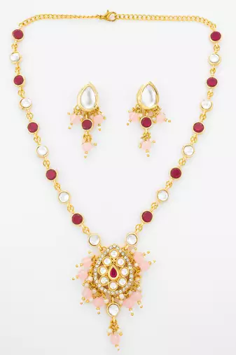 ruby pink kundan necklace set