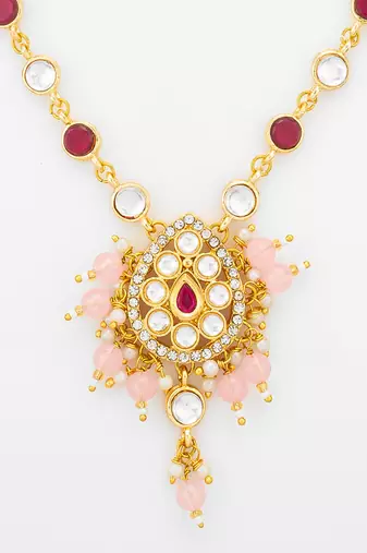 ruby pink kundan necklace set