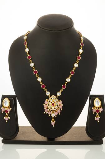 ruby pink kundan necklace set