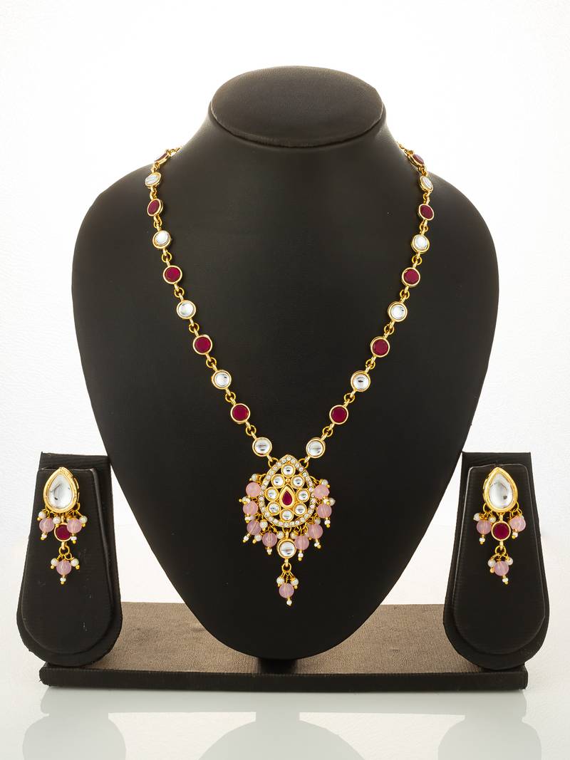 ruby pink kundan necklace set