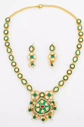 green meenakari kundan necklace set