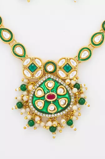 green meenakari kundan necklace set