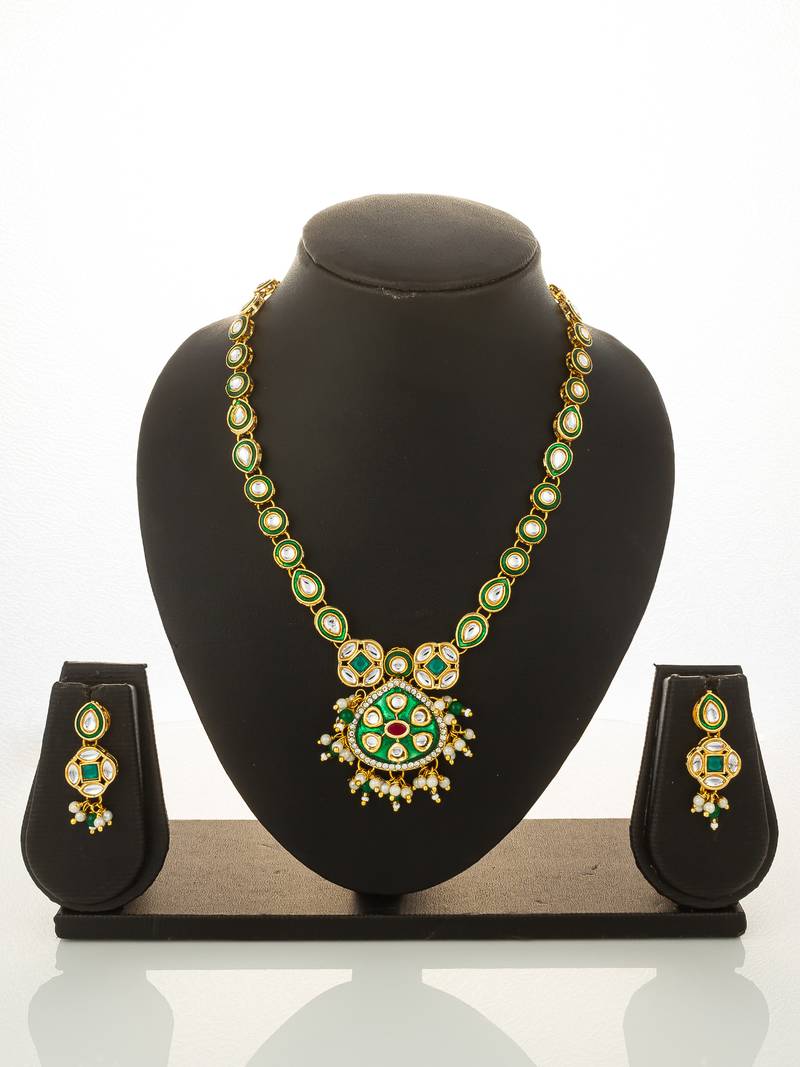 green meenakari kundan necklace set