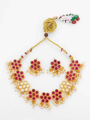 gold plated pink kundan necklace set 2