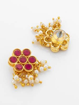 gold plated pink kundan necklace set 4