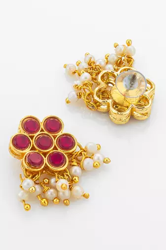 gold plated pink kundan necklace set