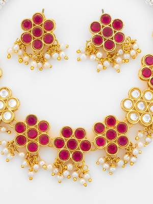 gold plated pink kundan necklace set 5