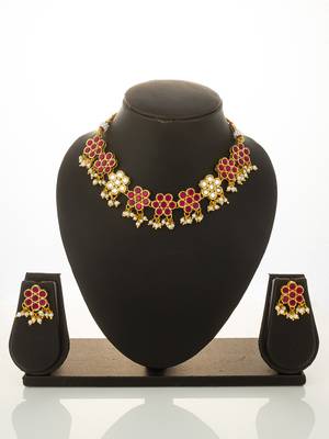 gold plated pink kundan necklace set 1