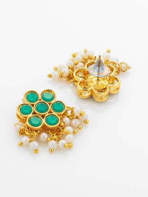 gold plated green floral necklace set 4