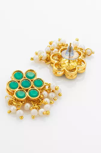 gold plated green floral necklace set