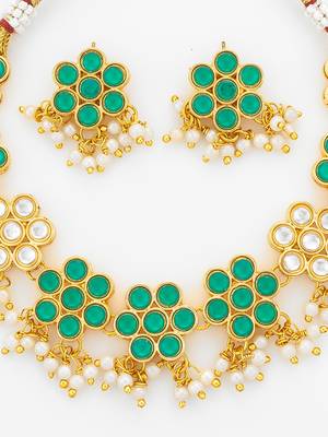 gold plated green floral necklace set 5