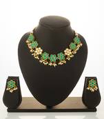 gold plated green floral necklace set