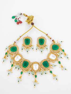 gold plated green white necklace set 2