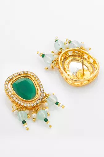 gold plated green white necklace set