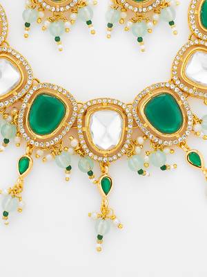 gold plated green white necklace set 5